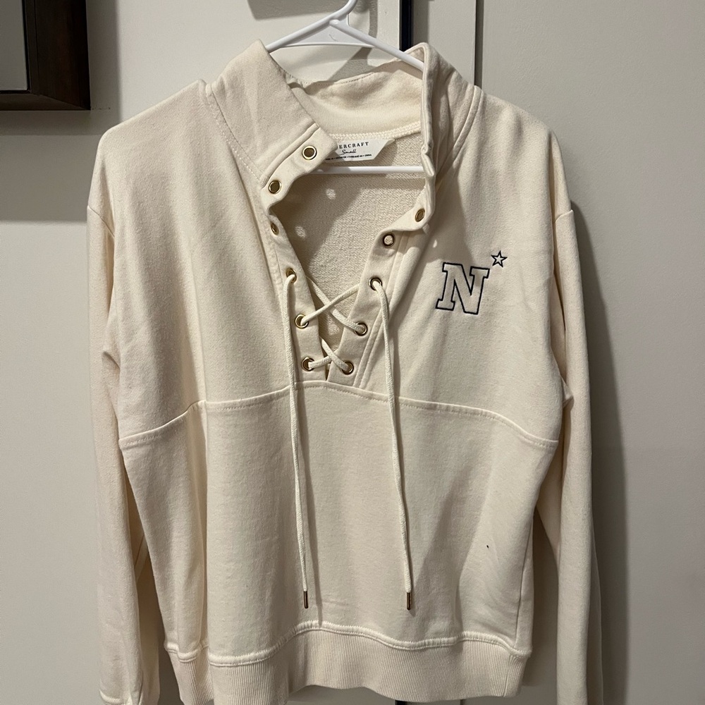 Cream Lace-Up Women's Navy Sweater